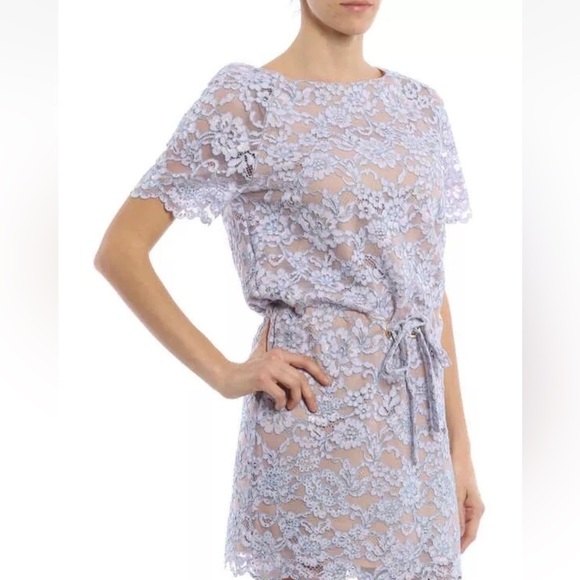 Diane Von Furstenberg Amal Lilac Lace Crystal Detail Drop Waist Dress Size P - Picture 3 of 14